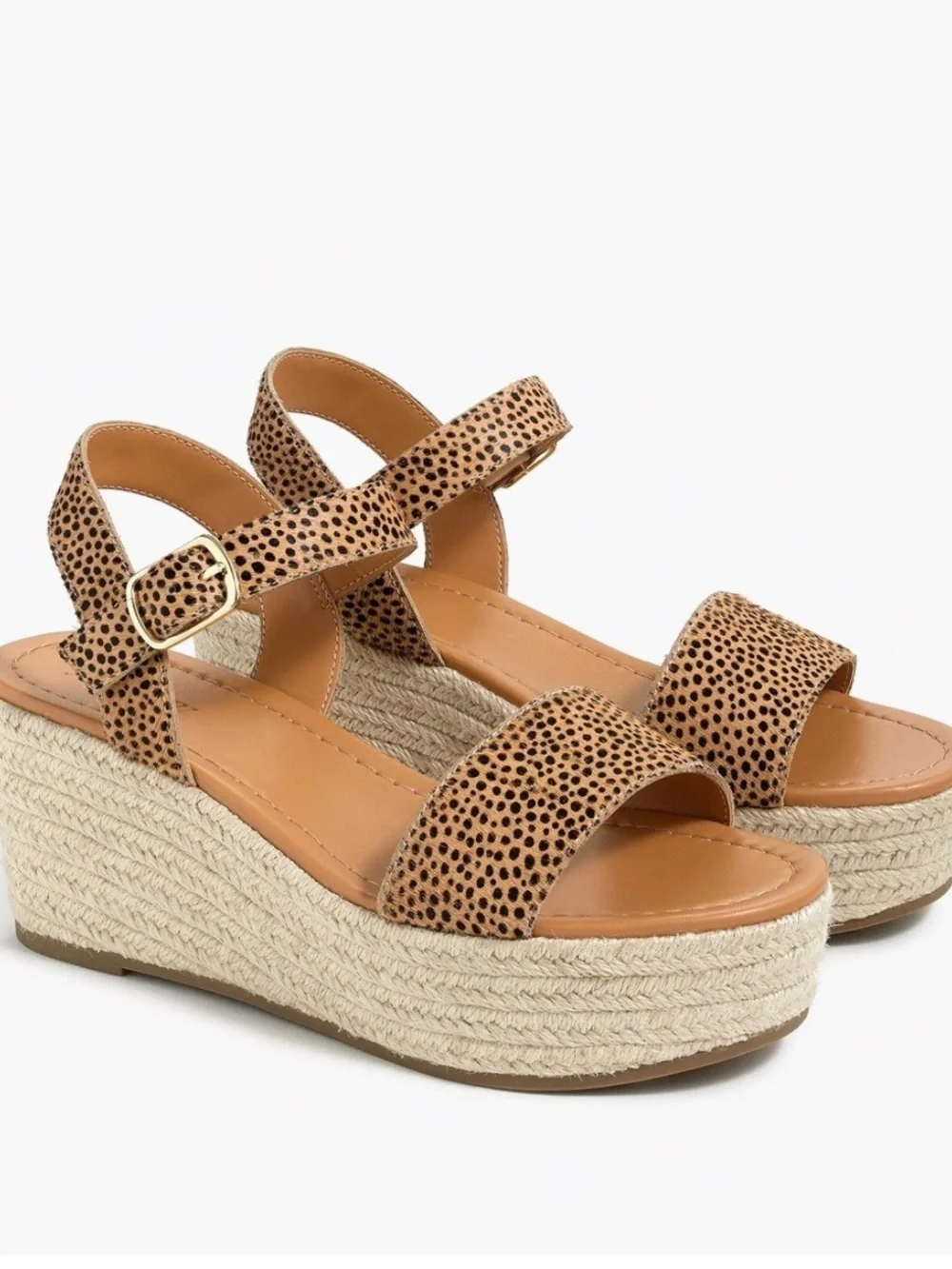J.Crew leopard / cheetah print calf hair platform espadrille sandals